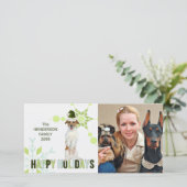 Jack Russell Terrier Santa Dog in Green Holiday Ca Feestdagenkaart (Staand voorkant)