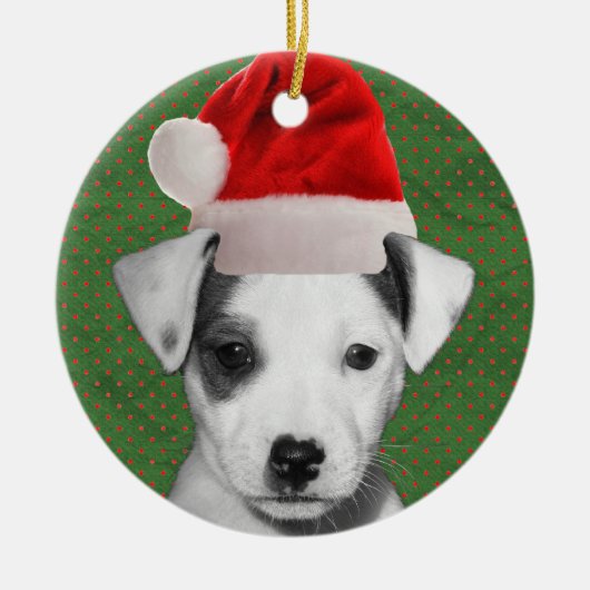 Jack Russell Terrier Santa puppy Keramisch Ornament (Voorkant)