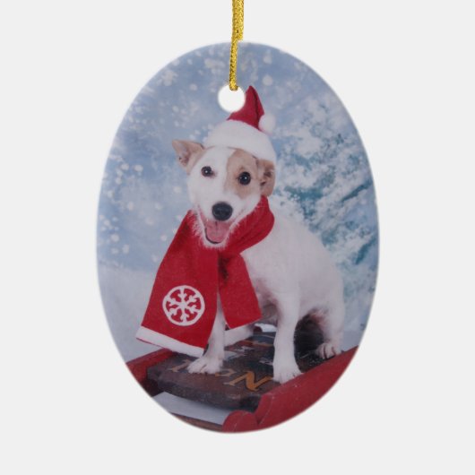 Jack Russell Terrier - Santa's helper Keramisch Ornament (Voorkant)