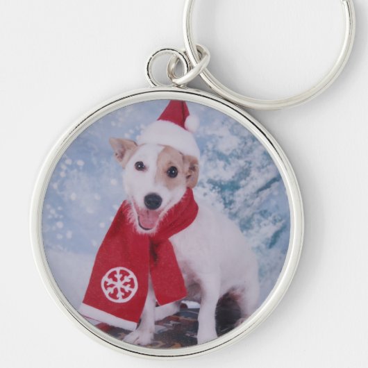 Jack Russell Terrier - Santa's helper Sleutelhanger (Voorkant)