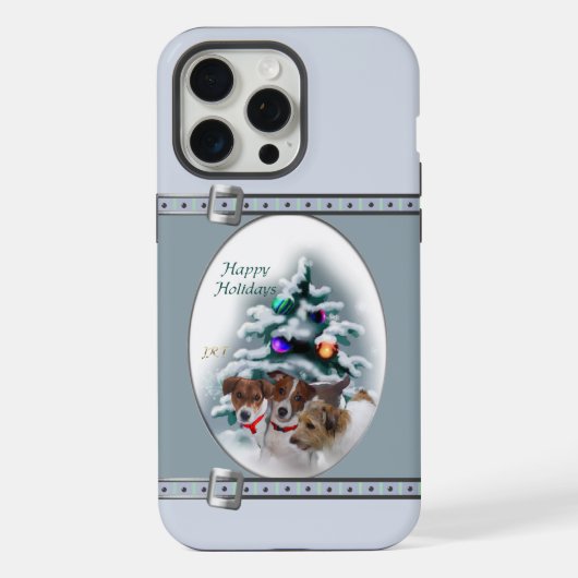Jack Russell Terrier Schattigee Blauwe Kerst Feest iPhone Hoesje (Achterkant)