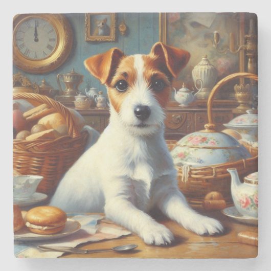  Jack Russell Terrier Schilderij Stenen Onderzetter (Voorkant)