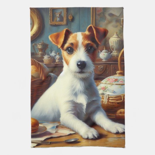 Jack Russell Terrier Schilderij Theedoek (Verticaal)