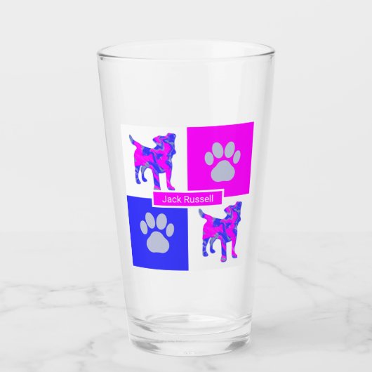 Jack Russell Terrier Silhouette Dog & Paw Pink Glas (Voorkant)