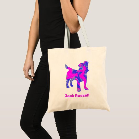 Jack Russell Terrier Silhouette Pink & Blue Tote Bag (Voorkant (product))