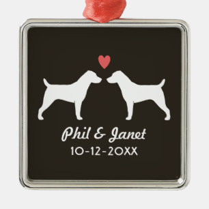 Jack Russell Terrier Silhouettes Dogs Couple Metalen Ornament