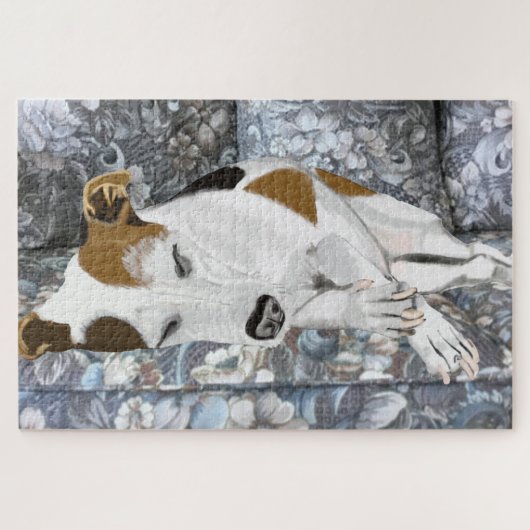 Jack Russell Terrier slaapt vreedzaam op Sofa Legpuzzel (Horizontaal)