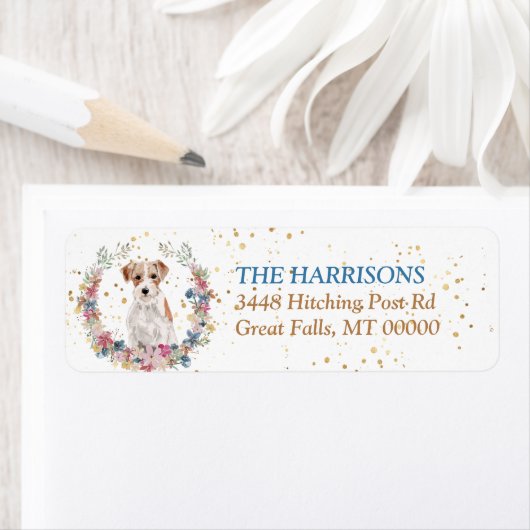 Jack Russell Terrier Spring Flowers Wreath Etiket (Insitu)