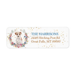 Jack Russell Terrier Spring Flowers Wreath Etiket