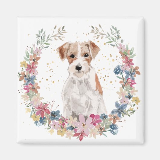 Jack Russell Terrier Spring Flowers Wreath Magneet (Voorkant)