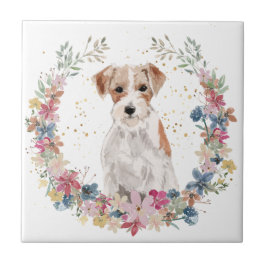Jack Russell Terrier Spring Flowers Wreath Tegeltje