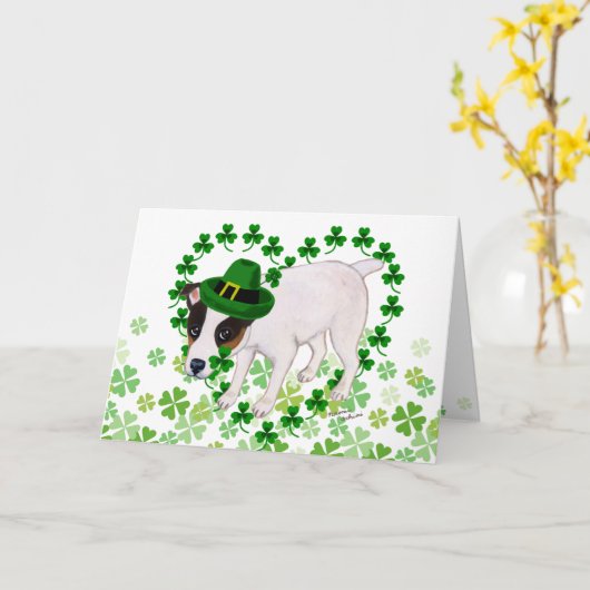 Jack Russell Terrier St. Patrick's Day Kaart (Gele Bloem)