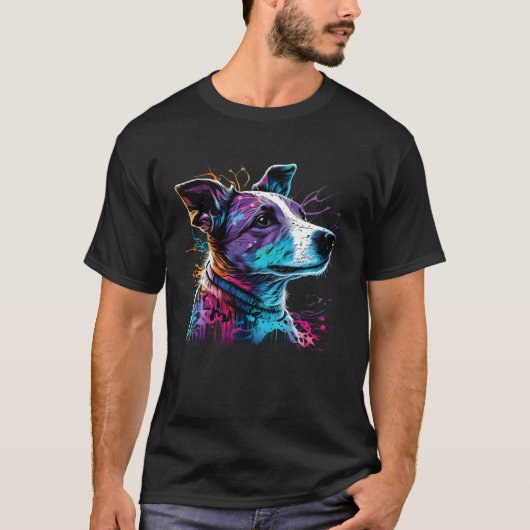 Jack Russell Terrier Synthwave T-shirt (Voorkant)