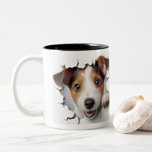 Jack Russell Terrier Tweekleurige Koffiemok (Met donut)