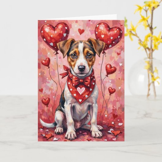 Jack Russell Terrier Valentine Dog Sitting Kaart (Gele Bloem)