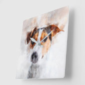 Jack Russell Terrier Waterverf Art Vierkante Klok (Hoek)