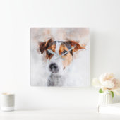 Jack Russell Terrier Waterverf Art Vierkante Klok (Huis)