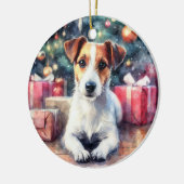 Jack Russell Terrier Waterverf Scène Kerstmis Keramisch Ornament (Links)