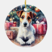 Jack Russell Terrier Waterverf Scène Kerstmis Keramisch Ornament (Achterkant)