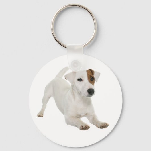 Jack Russell Terrier White en Brown Puppy Dog Sleutelhanger (Voorkant)