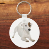 Jack Russell Terrier White en Brown Puppy Dog Sleutelhanger (Voorkant)