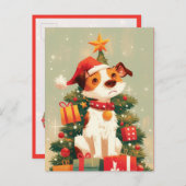 Jack Russell Terrier with Christmas Tree and Gifts Feestdagenkaart (Voorkant / Achterkant)