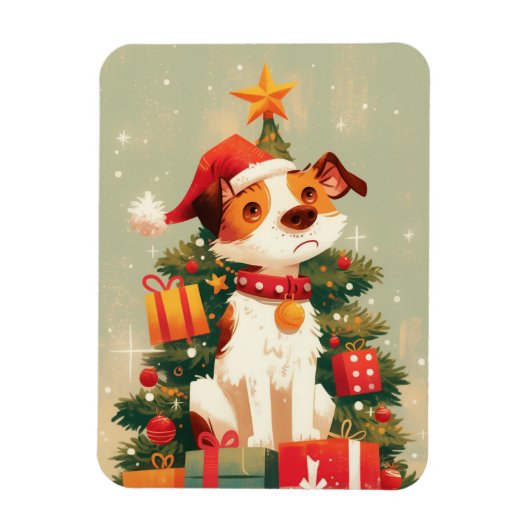 Jack Russell Terrier with Christmas Tree and Gifts Magneet (Verticaal)