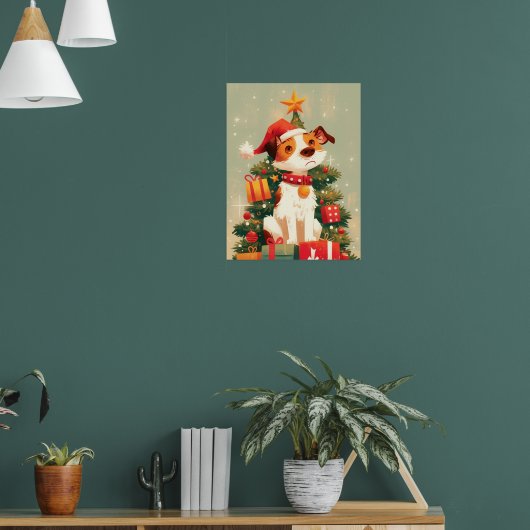 Jack Russell Terrier with Christmas Tree and Gifts Poster (Woonkamer 1)