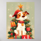 Jack Russell Terrier with Christmas Tree and Gifts Poster (Voorkant)