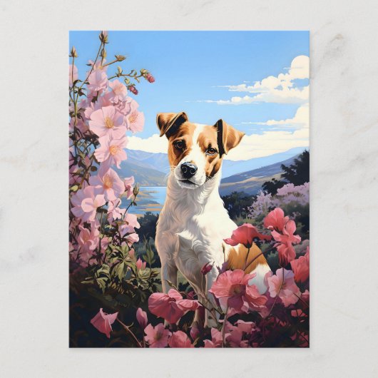 Jack Russell Terrier's Floral Haven Briefkaart (Voorkant)