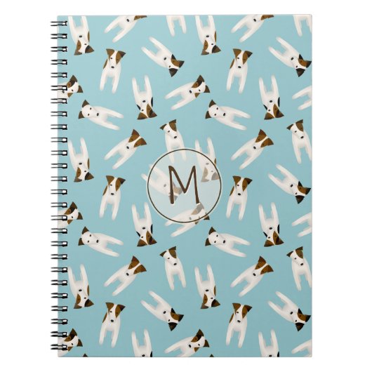 Jack Russell Terriers patroonblauw monogramma Notitieboek (Voorkant)