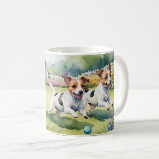 Jack Russell Terriërs Speelse Honden Aquarel Koffiemok (Voorkant rechts)