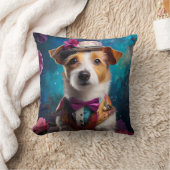 Jack Russell, wit pet, roze bloem Kussen (Deken)