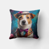 Jack Russell, wit pet, roze bloem Kussen (Achterkant)