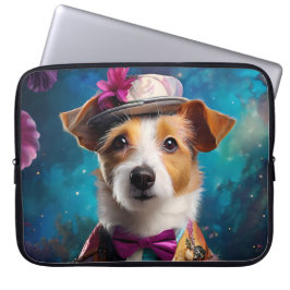 Jack Russell, wit pet, roze bloem Laptop Sleeve
