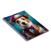 Jack Russell, wit pet, roze bloem Notitieboek (Rechterzijde)