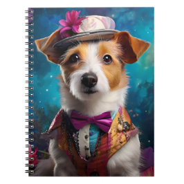 Jack Russell, wit pet, roze bloem Notitieboek