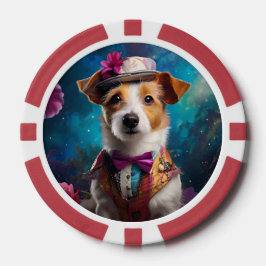 Jack Russell, wit pet, roze bloem Poker Chips