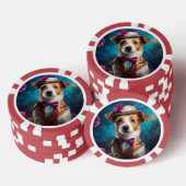 Jack Russell, wit pet, roze bloem Poker Chips (Opstapeling)