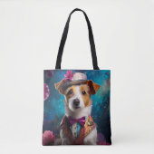 Jack Russell, wit pet, roze bloem Tote Bag (Voorkant)