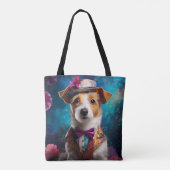 Jack Russell, wit pet, roze bloem Tote Bag (Achterkant)