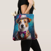 Jack Russell, wit pet, roze bloem Tote Bag (Dichtbij)