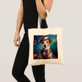 Jack Russell, wit pet, roze bloem Tote Bag (Voorkant (product))