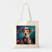 Jack Russell, wit pet, roze bloem Tote Bag (Achterkant)