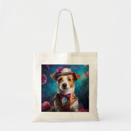 Jack Russell, wit pet, roze bloem Tote Bag