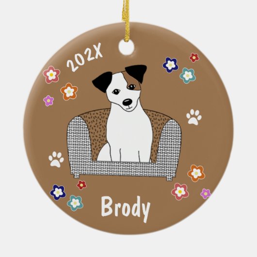 Jack Russell Xmas Keramisch Ornament (Achterkant)