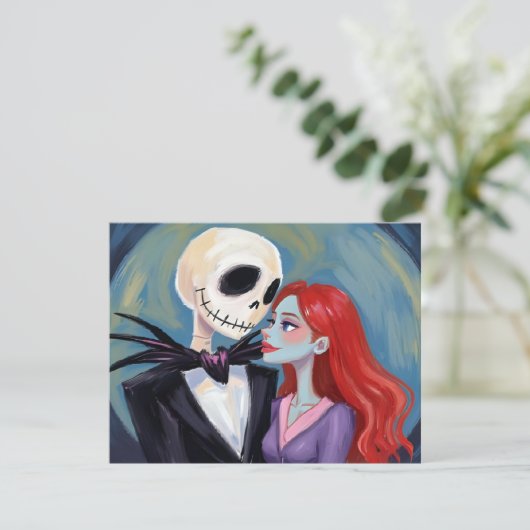 Jack & Sally Halloween Painting Feestdagenkaart (Staand voorkant)