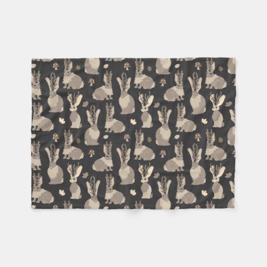 Jackalope Forest Funny Mythical Rabbit Print Black Fleece Deken (Voorkant (Horizontaal))