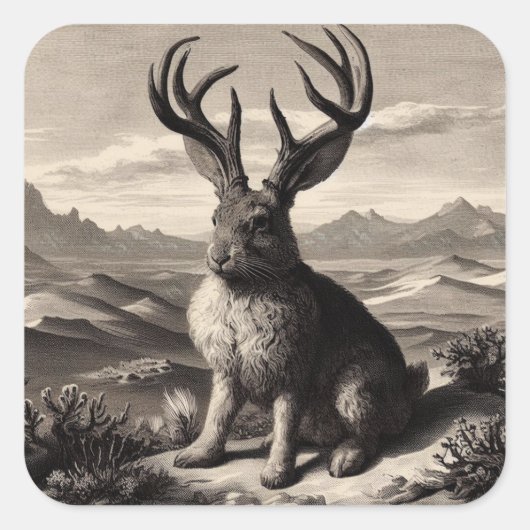 Jackalope  Illustratie Vierkante Sticker (Voorkant)