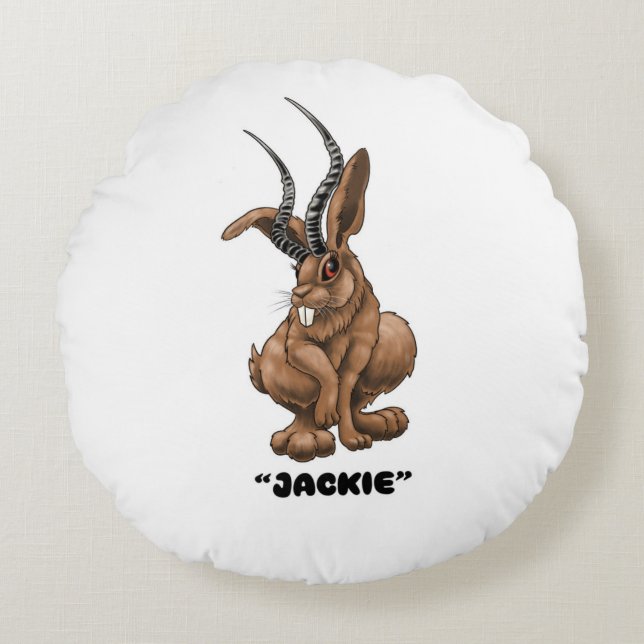 Jackalope "Jackie" Cryptid Rond Kussen (Voorkant)